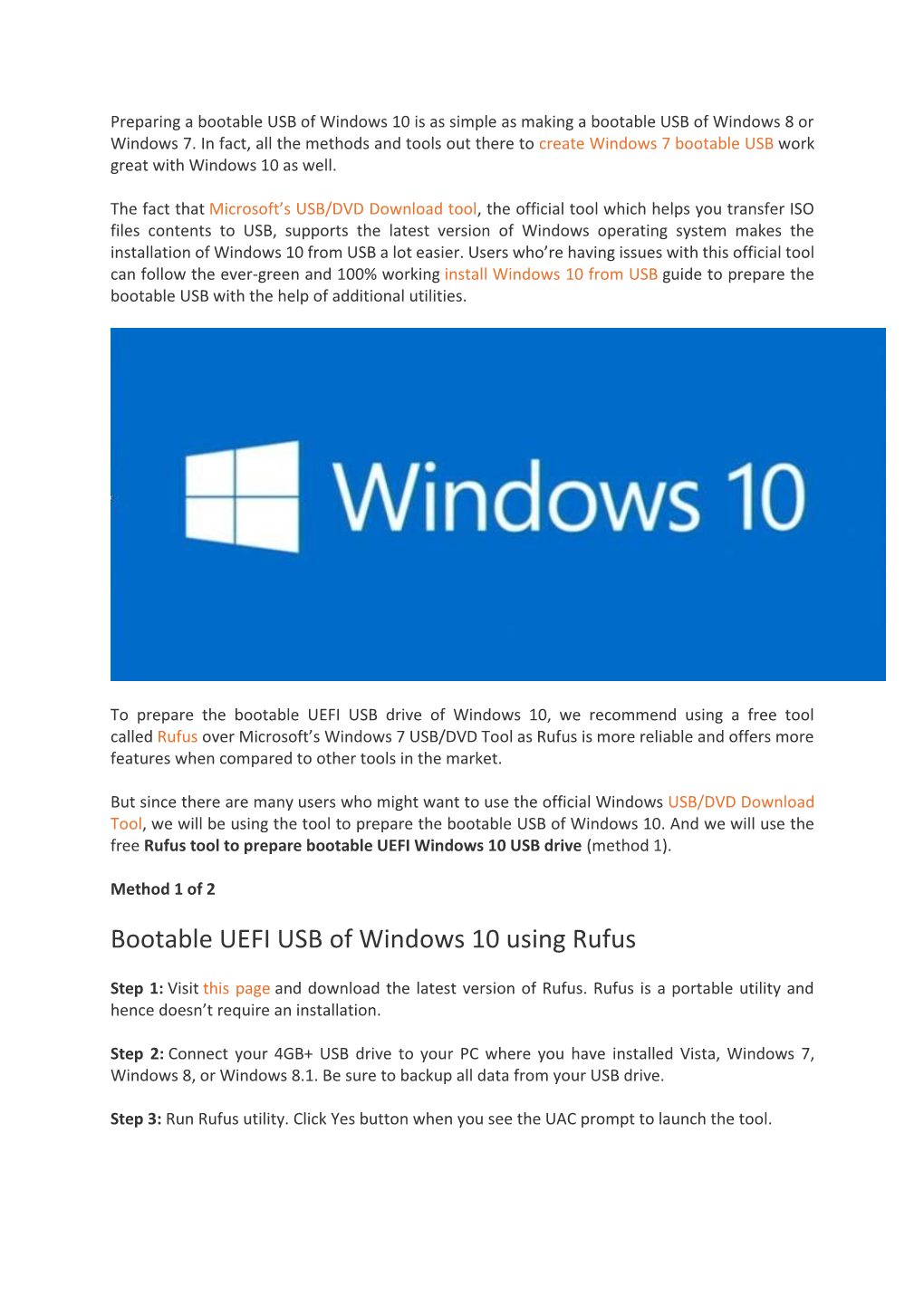 Bootable UEFI USB of Windows 10 Using Rufus