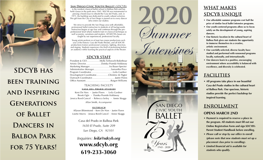 SDCYB Summer Intensives 2020 Brochure