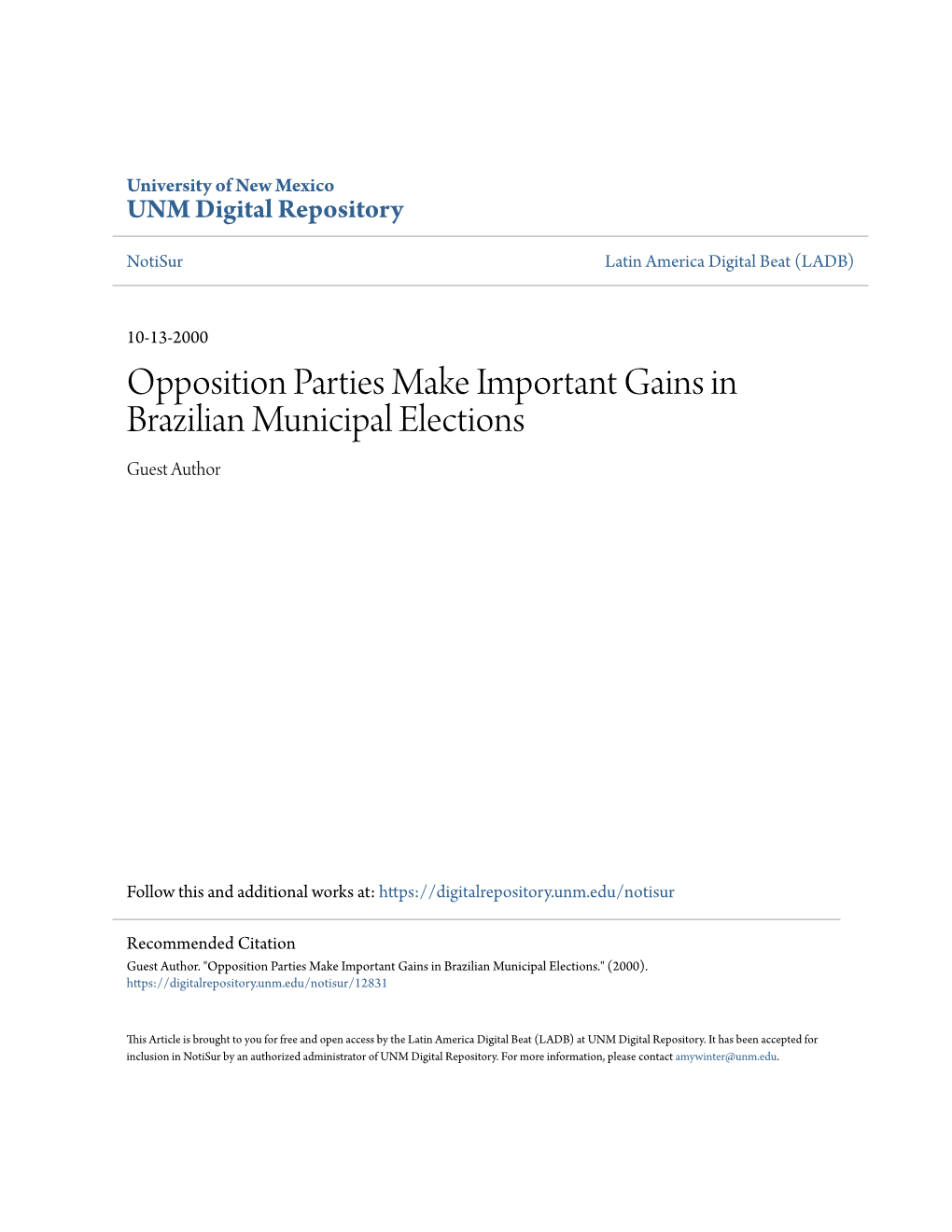 Opposition Parties Make Important Gains in Brazilian Municipal Elections Guest Author