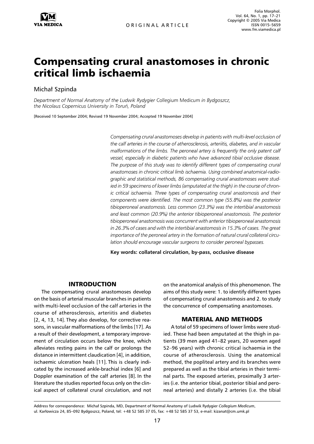 Compensating Crural Anastomoses in Chronic Critical Limb Ischaemia