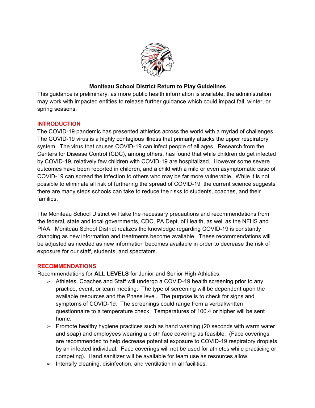 Moniteau School Distr This Guidance Is Preliminary; As More Public May Work with Impacted Entities to Release Fu Spring Seasons