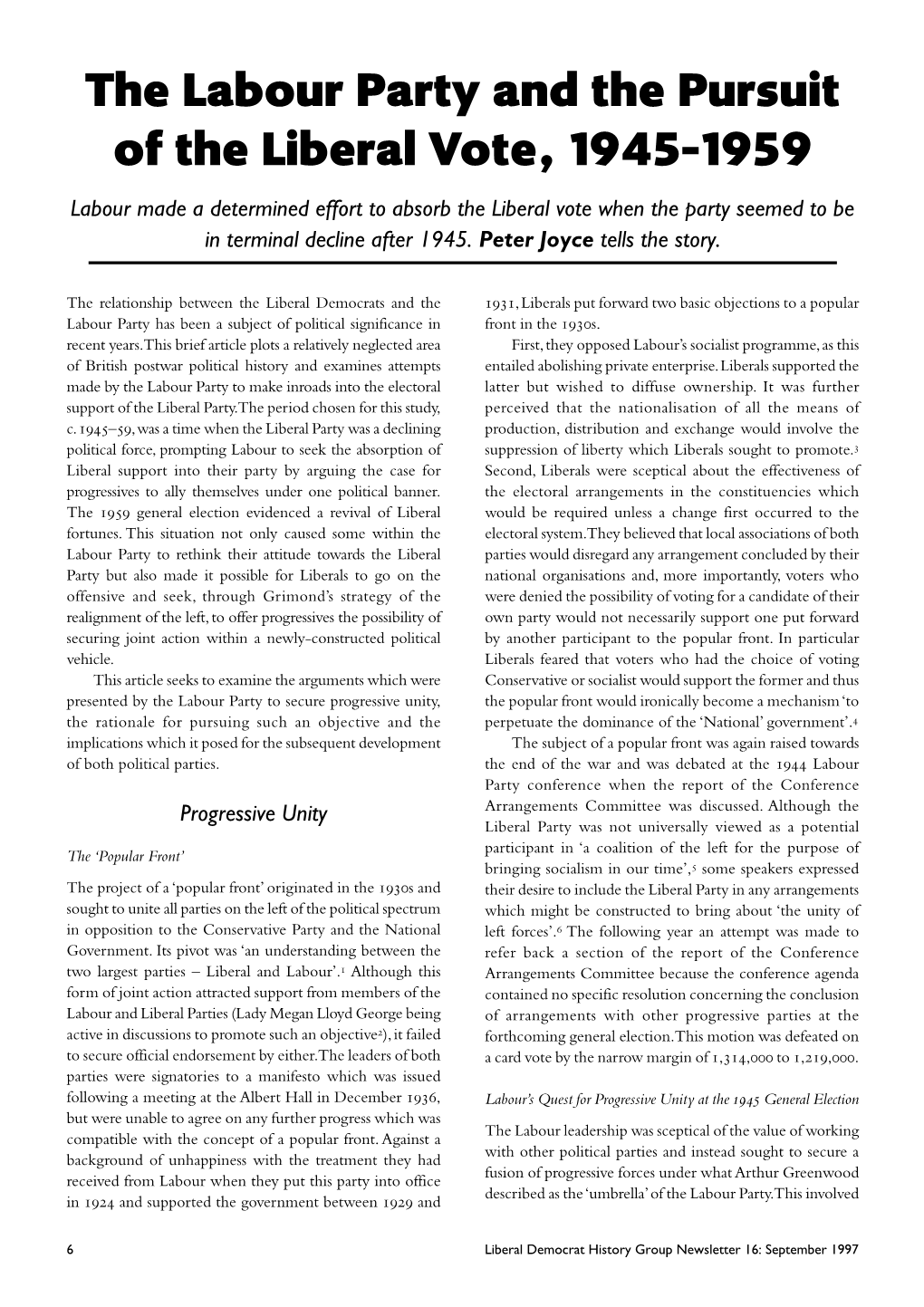 The Labour Party and the Pursuit of the Liberal Vote, 1945–1959