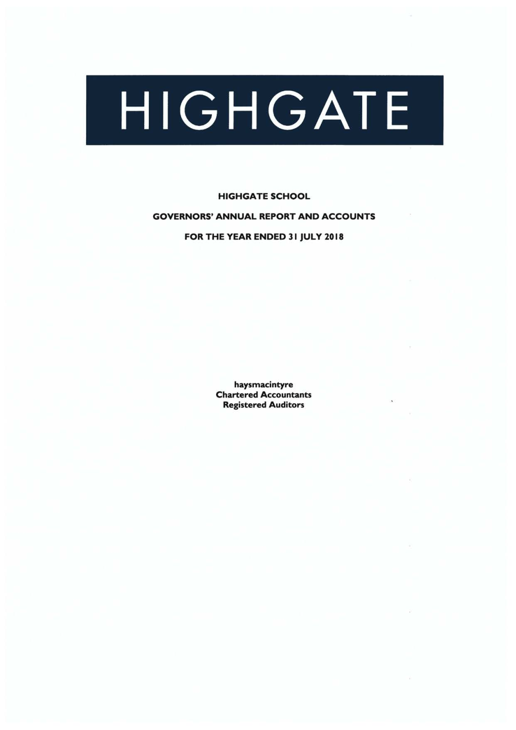 Chartered Accountants Registered Auditors HIGHGATE SCHOOL