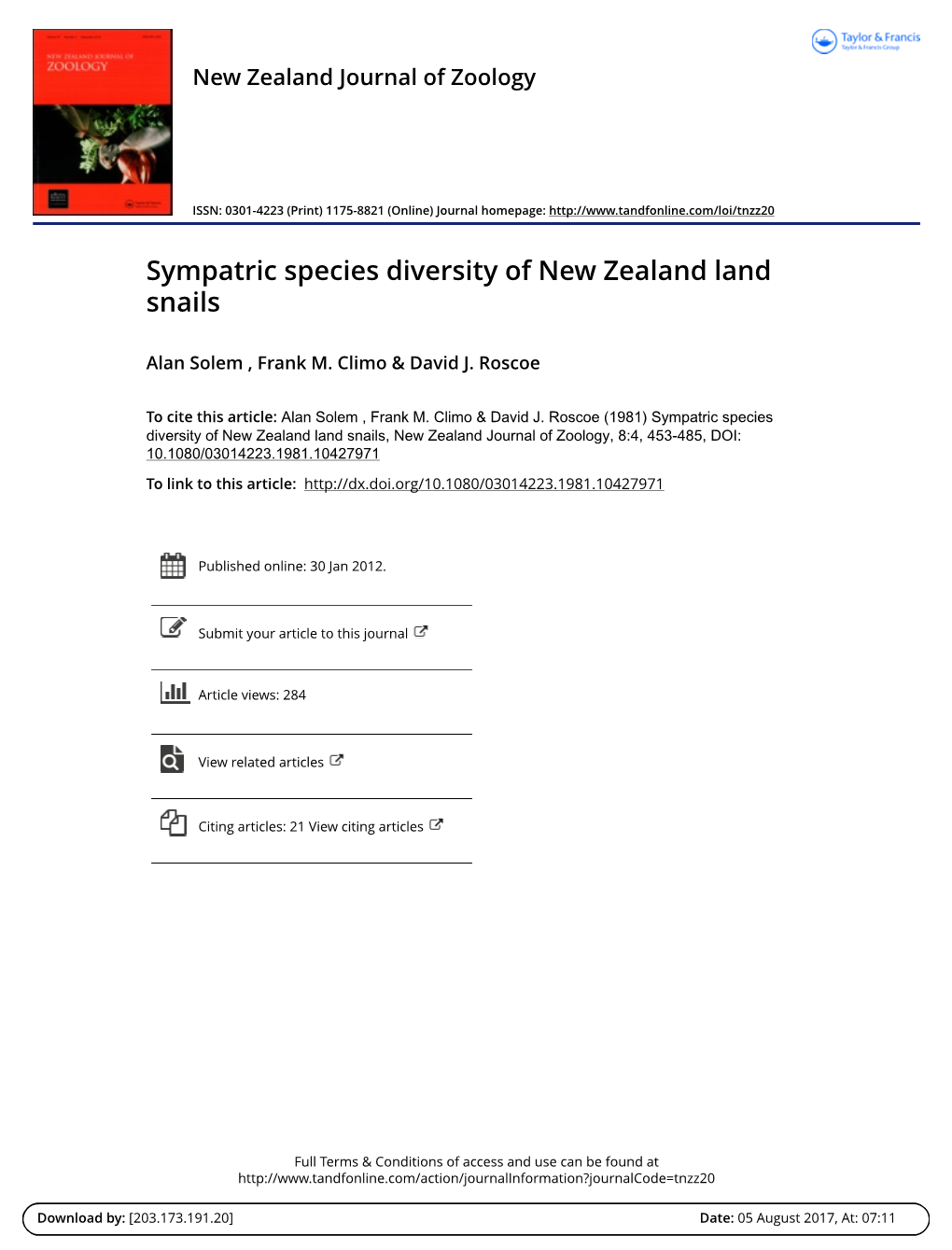 Sympatric Species Diversity of New Zealand Land Snails