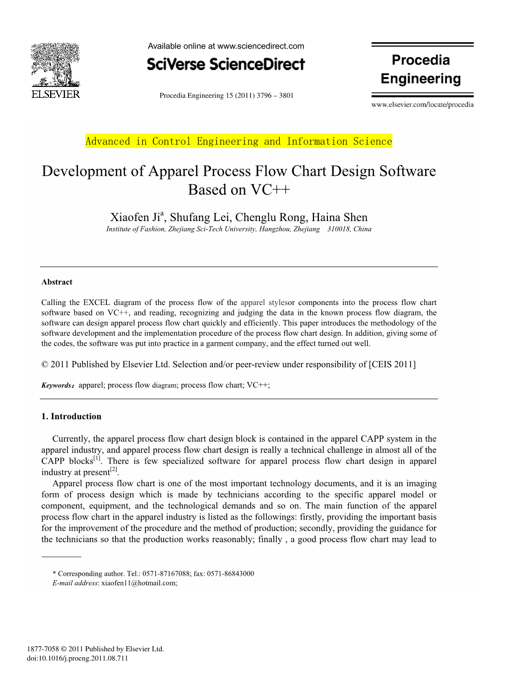 Development of Apparel Process Flow Chart Design Software Based on VC++