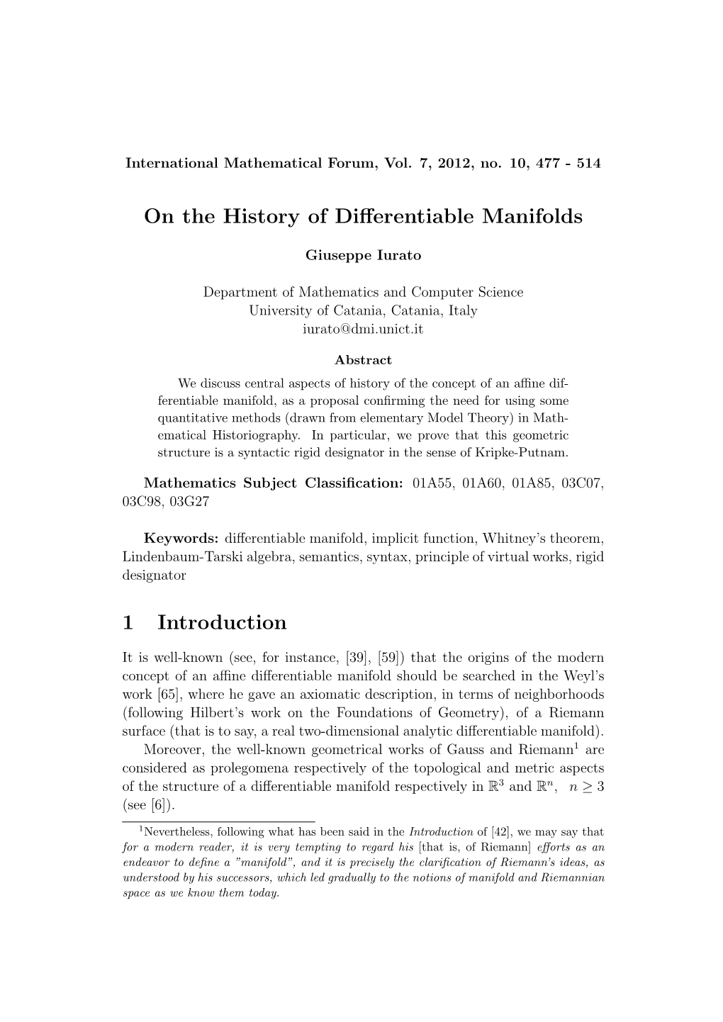 On the History of Differentiable Manifolds