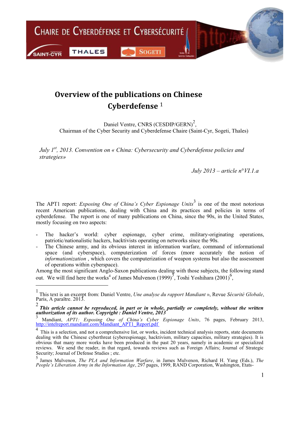Overview of the Publications on Chinese Cyberdefense 1