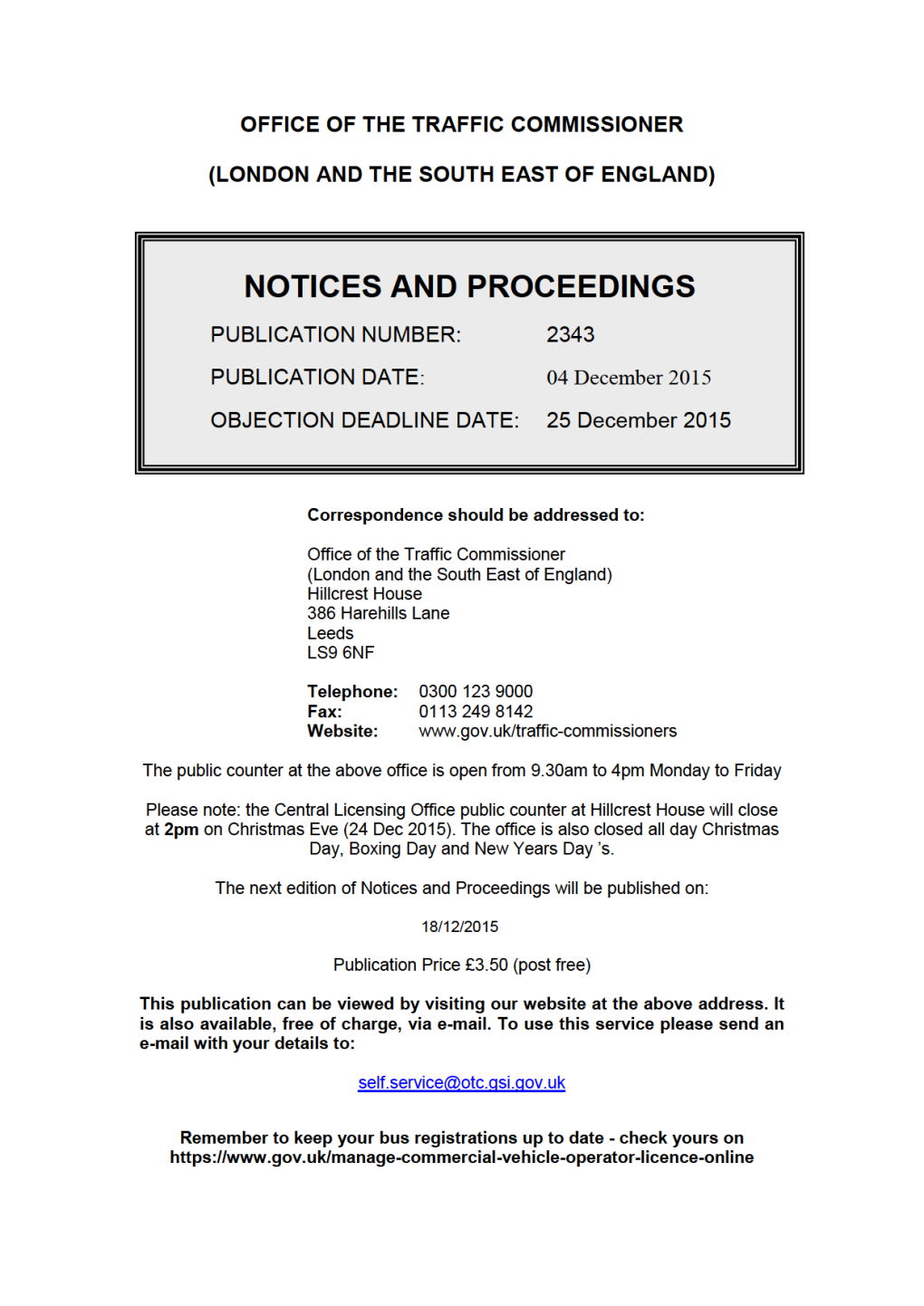 NOTICES and PROCEEDINGS 04 December 2015