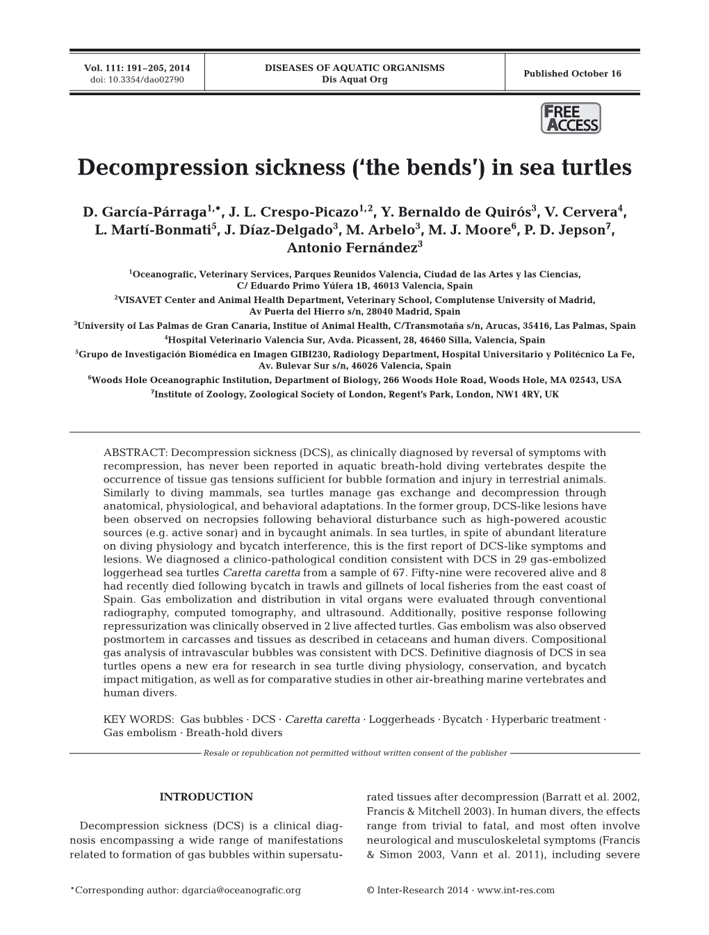 Decompression Sickness ('The Bends') in Sea Turtles