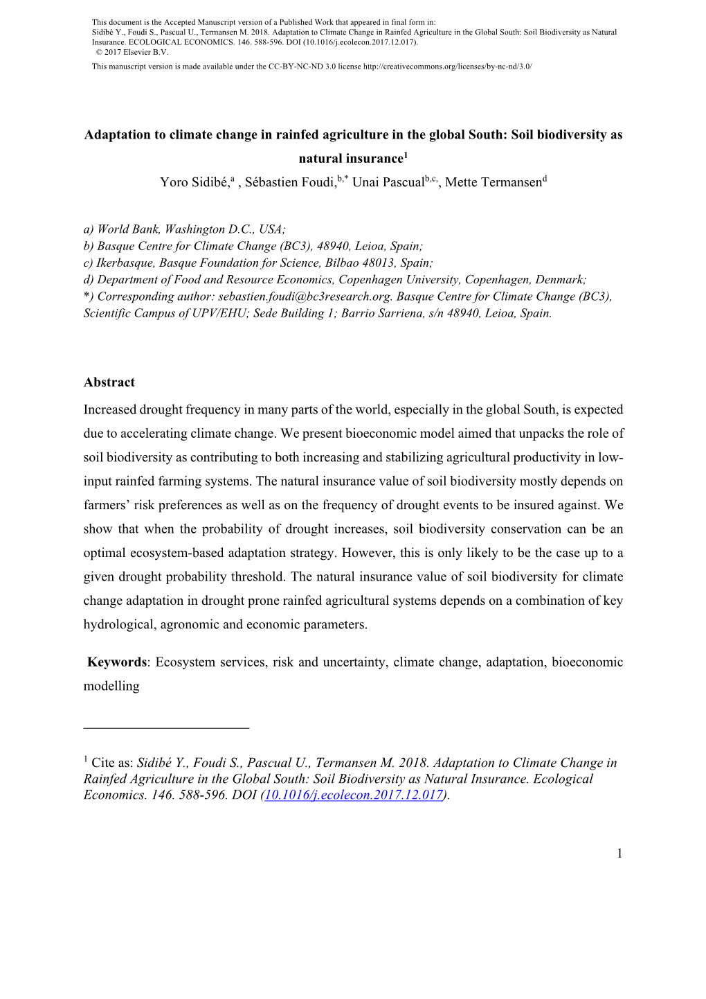 1 Adaptation to Climate Change in Rainfed Agriculture in the Global South