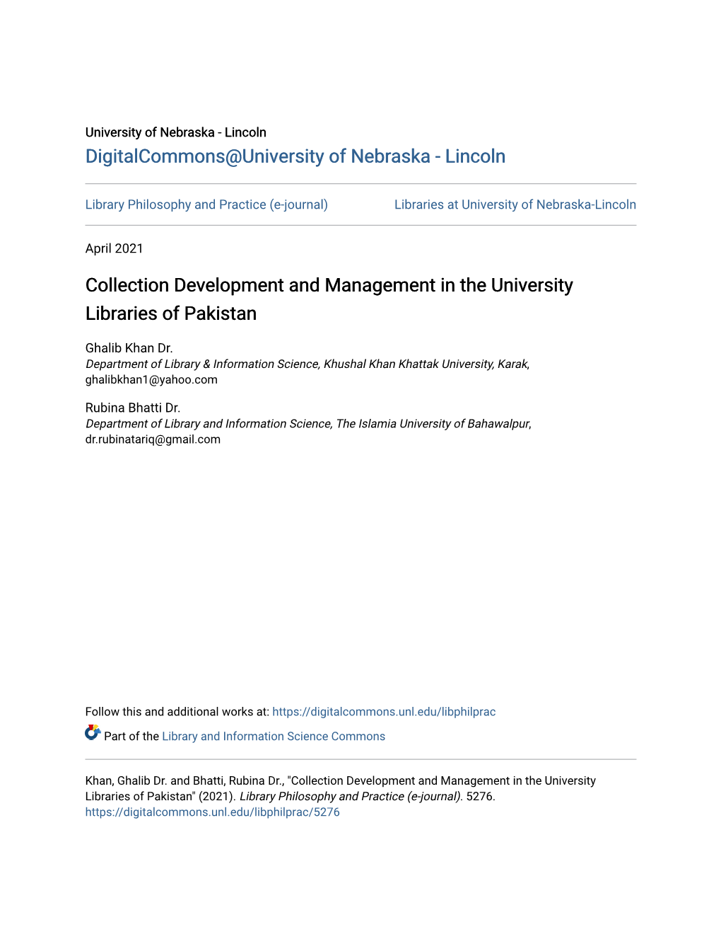 Collection Development and Management in the University Libraries of Pakistan