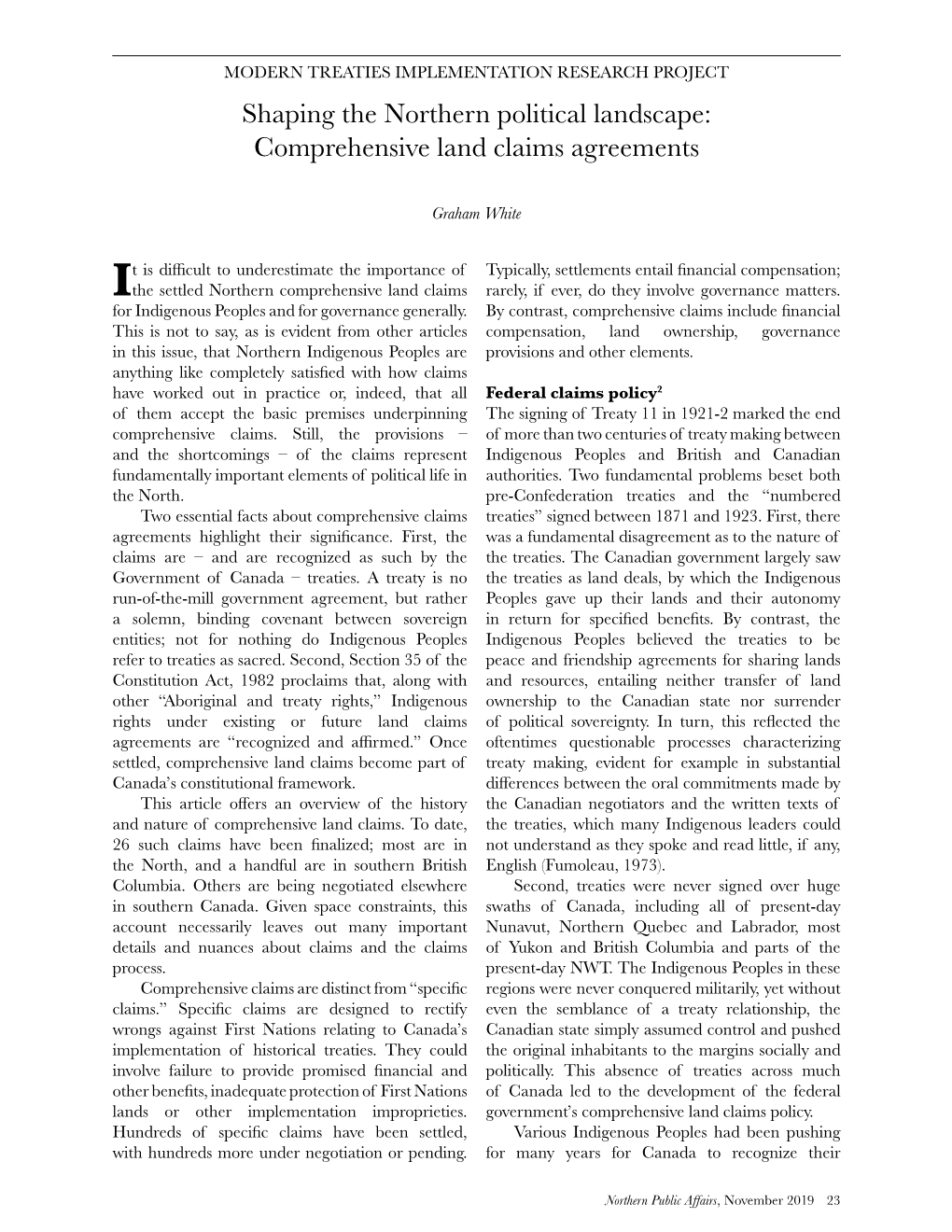 Comprehensive Land Claims Agreements