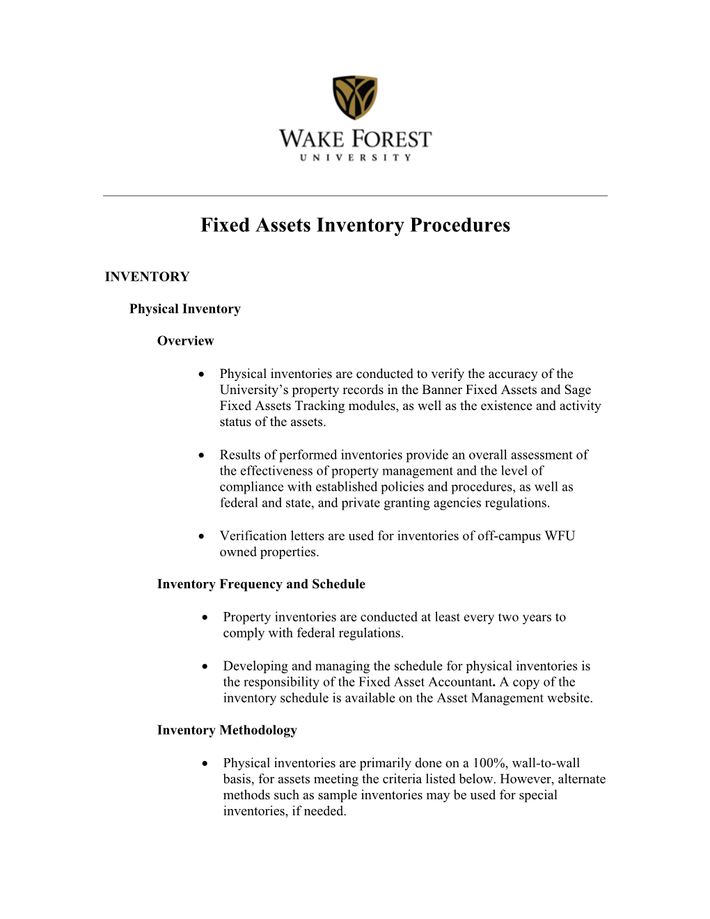 Fixed Assets Inventory Procedures