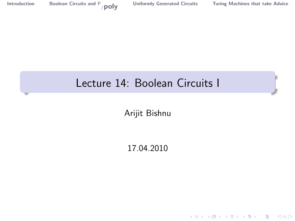 Lecture 14: Boolean Circuits I