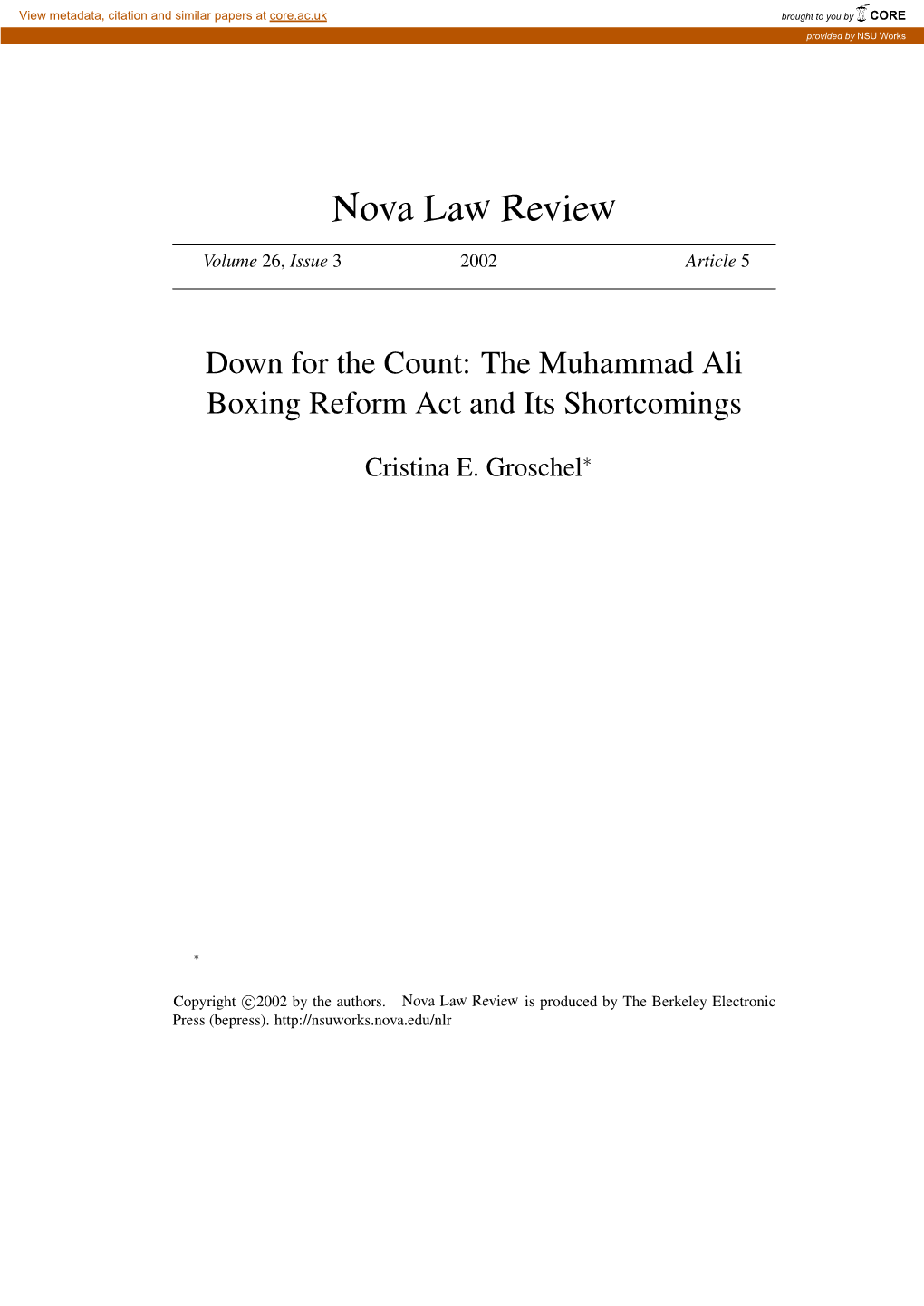 Down for the Count: the Muhammad Ali Boxing Reform Act and Its Shortcomings