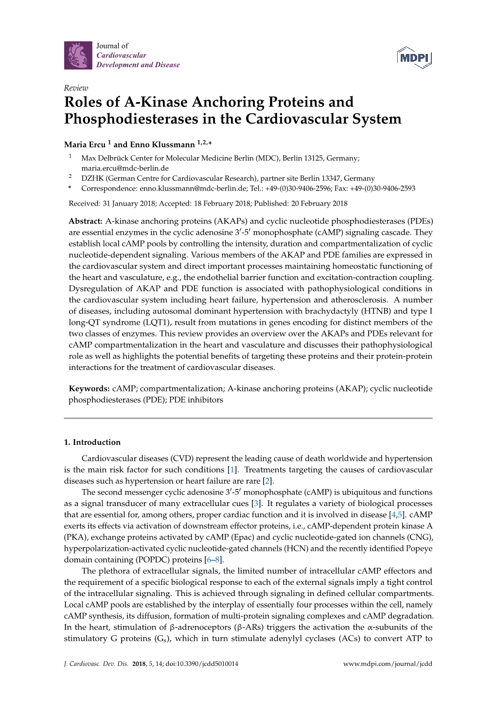 Roles of A-Kinase Anchoring Proteins and Phosphodiesterases in the Cardiovascular System