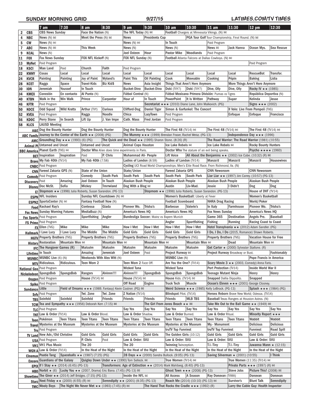 Sunday Morning Grid 9/27/15 Latimes.Com/Tv Times