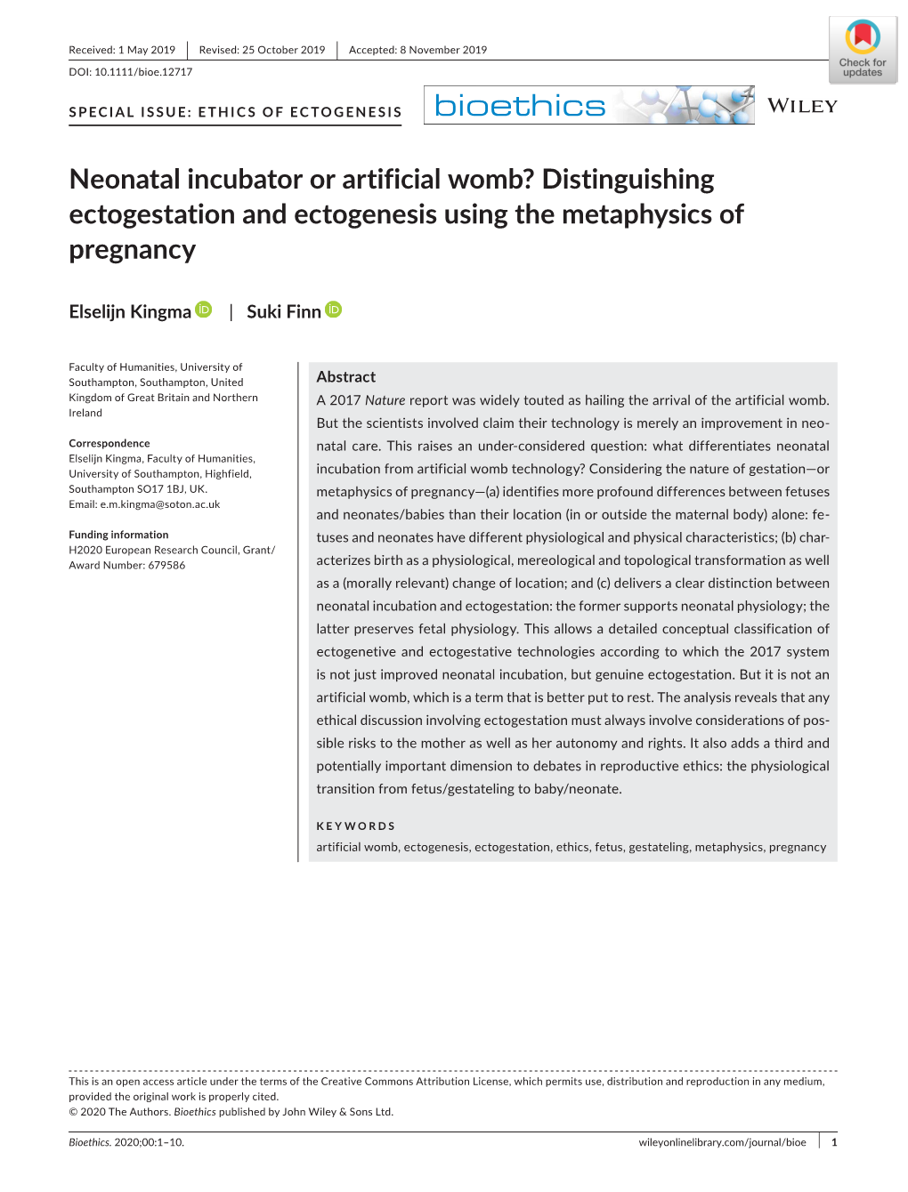 Neonatal Incubator Or Artificial Womb? Distinguishing Ectogestation and Ectogenesis Using the Metaphysics of Pregnancy