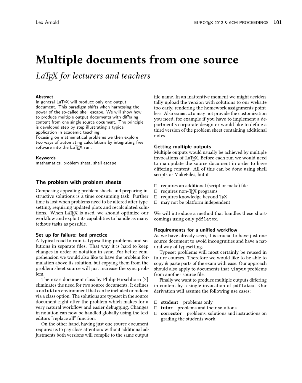 Multiple Documents from One Source Latex for Lecturers and Teachers