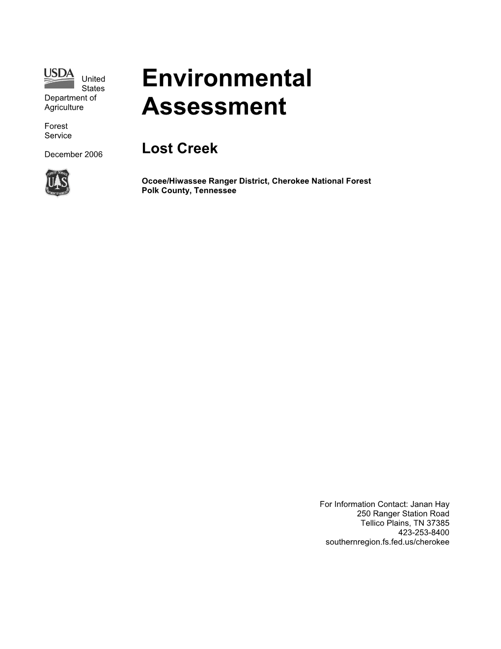 Environmental Assessment in Compliance with the National Environmental Policy Act (NEPA) and Other Relevant Federal and State Laws and Regulations