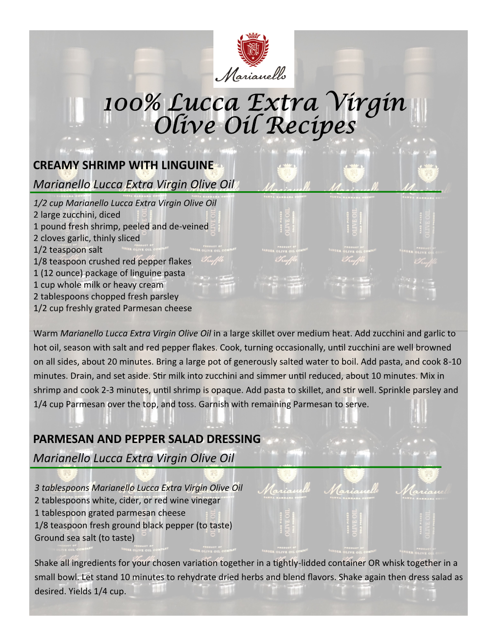 100% Lucca Extra Virgin Olive Oil Recipes