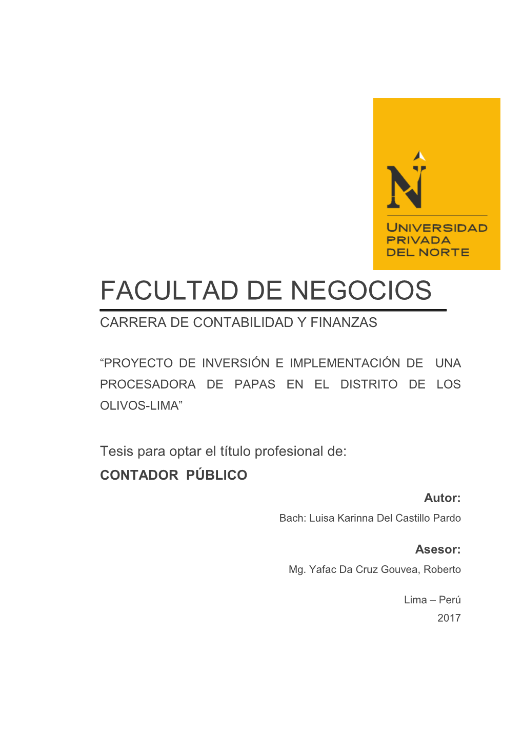 Facultad De Negocios Carrera De Contabilidad Y Finanzas