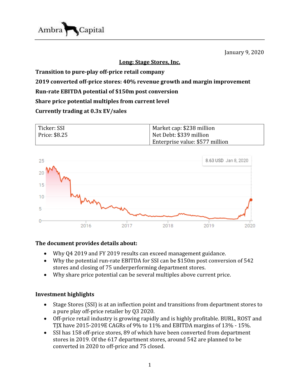 January 9, 2020 Long: Stage Stores, Inc. Transition to Pure-Play Off-Price