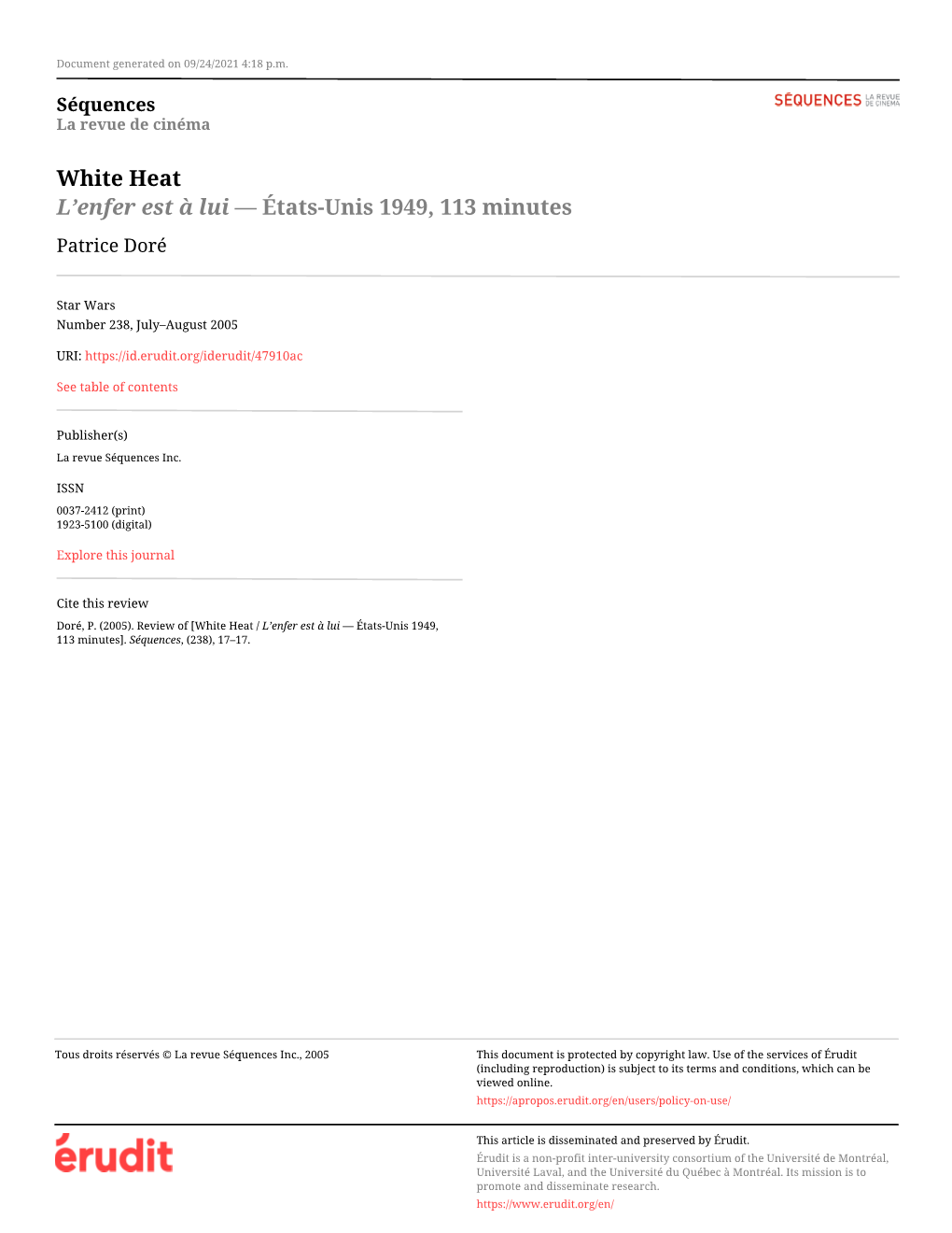 White Heat / L'enfer Est À Lui — États-Unis 1949, 113 Minutes