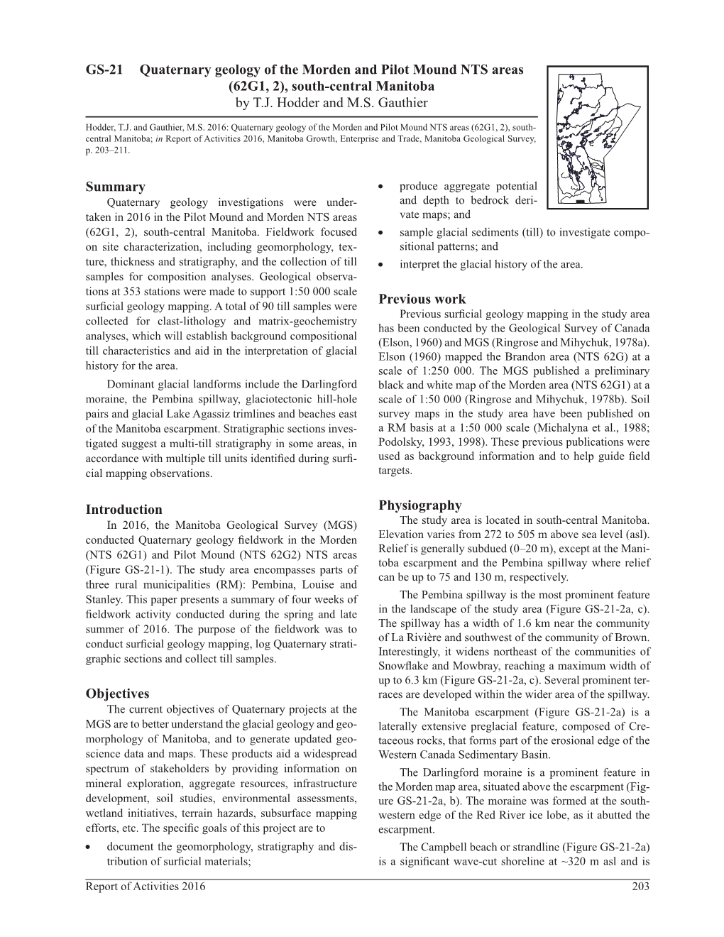 Quaternary Geology of the Morden and Pilot Mound NTS Areas (62G1, 2), South-Central Manitoba by T.J