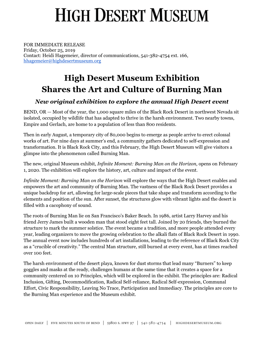 High Desert Museum Exhibition Shares the Art and Culture of Burning Man New Original Exhibition to Explore the Annual High Desert Event