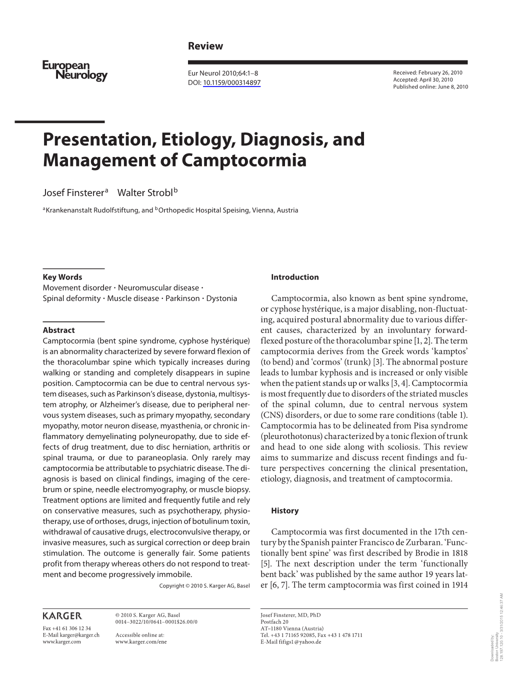 Presentation, Etiology, Diagnosis, and Management of Camptocormia