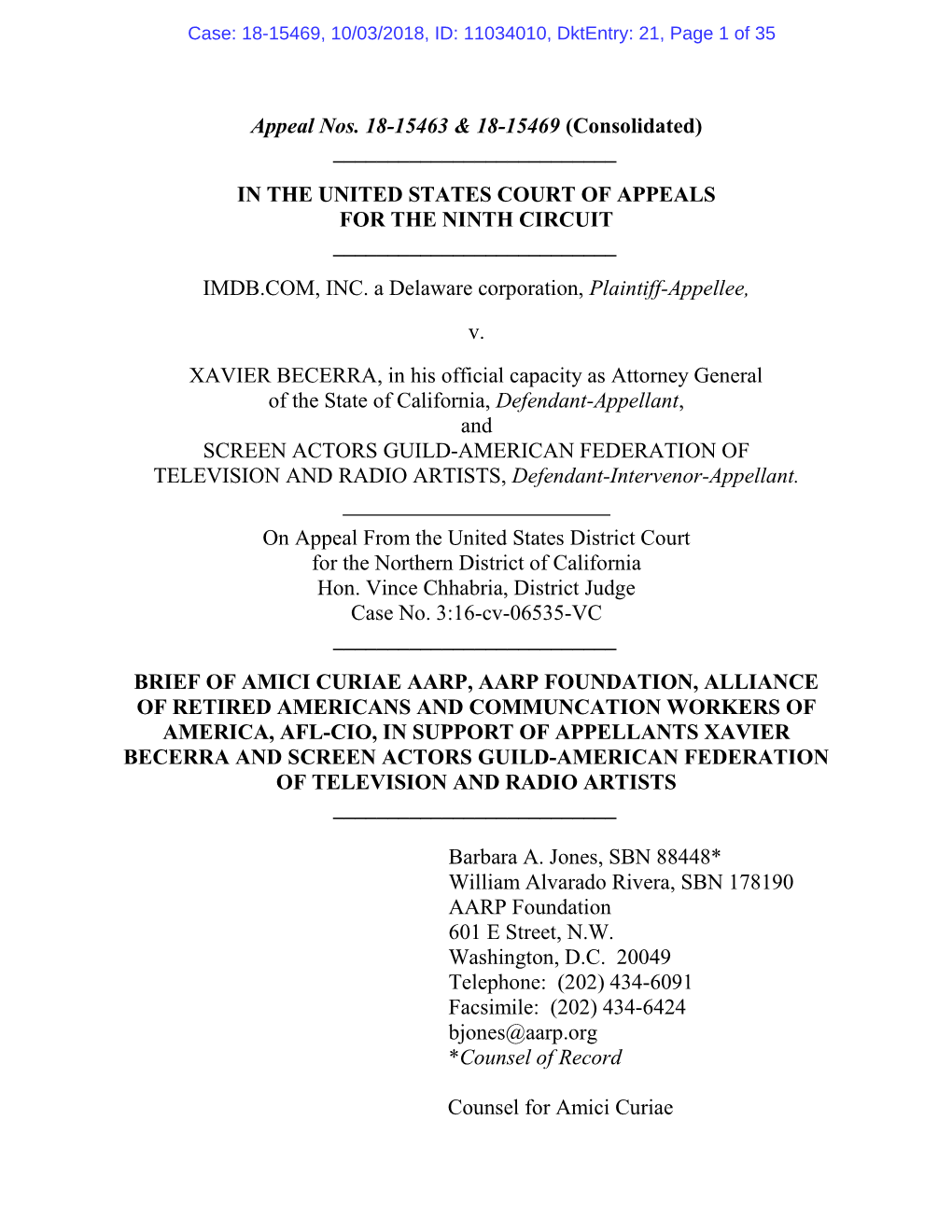 Amicus Briefs to Address Employment Practices and Other Conduct That Threaten the Financial Security and Well-Being of Older Americans