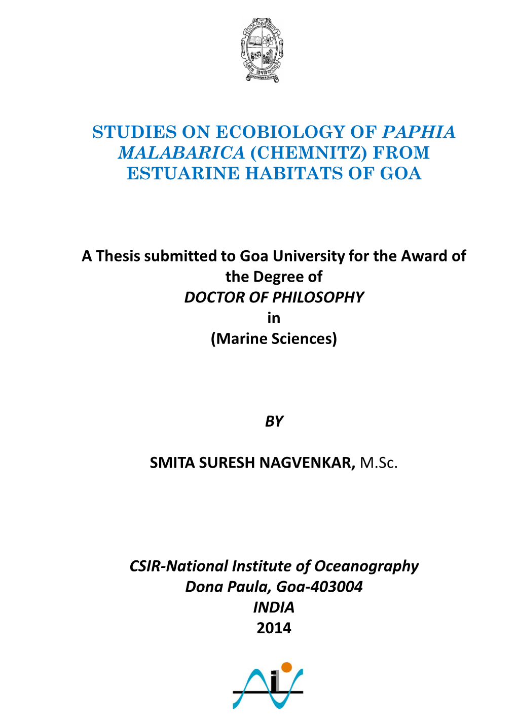 Studies on Ecobiology of Paphia Malabarica (Chemnitz) from Estuarine Habitats of Goa