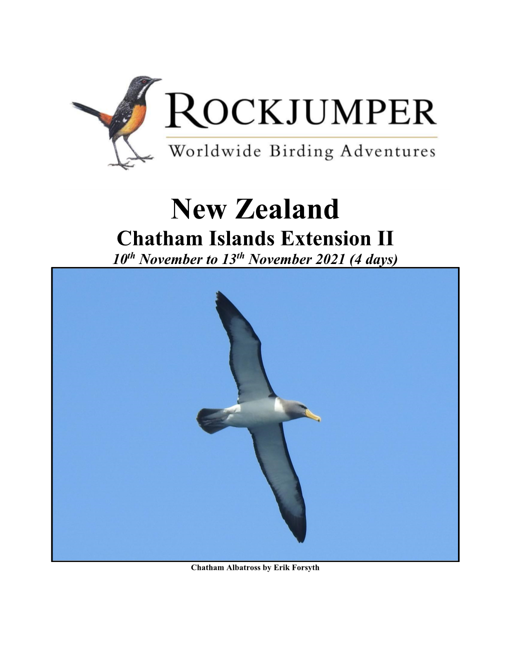 New Zealand Chatham Islands Extension II 10Th November to 13Th November 2021 (4 Days)
