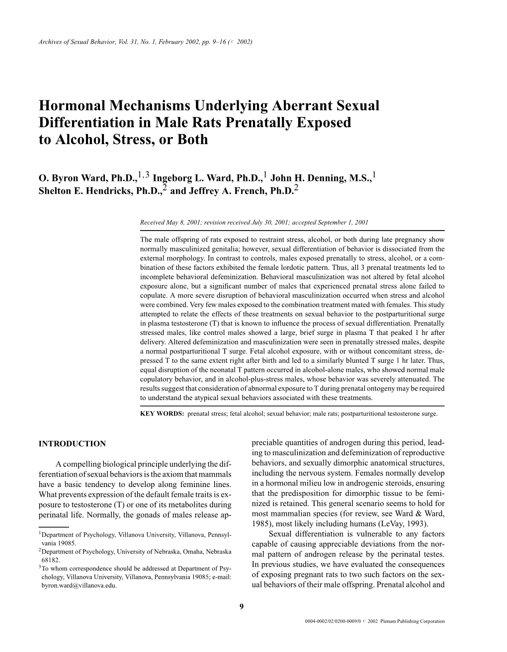 Hormonal Mechanisms Underlying Aberrant Sexual Differentiation in Male Rats Prenatally Exposed to Alcohol, Stress, Or Both