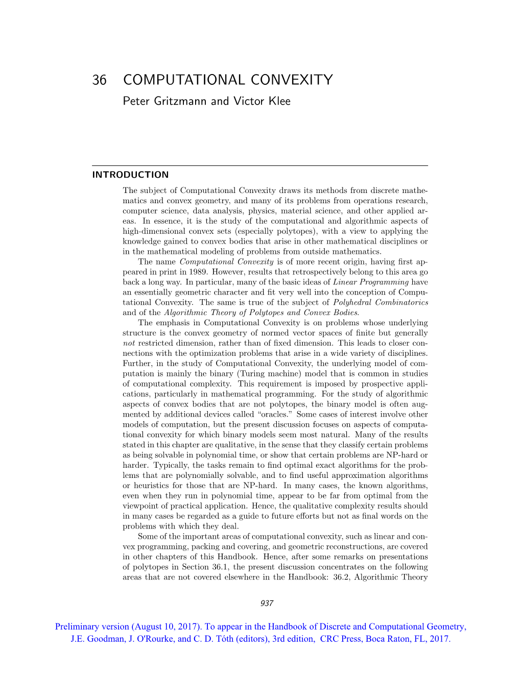 36 COMPUTATIONAL CONVEXITY Peter Gritzmann and Victor Klee