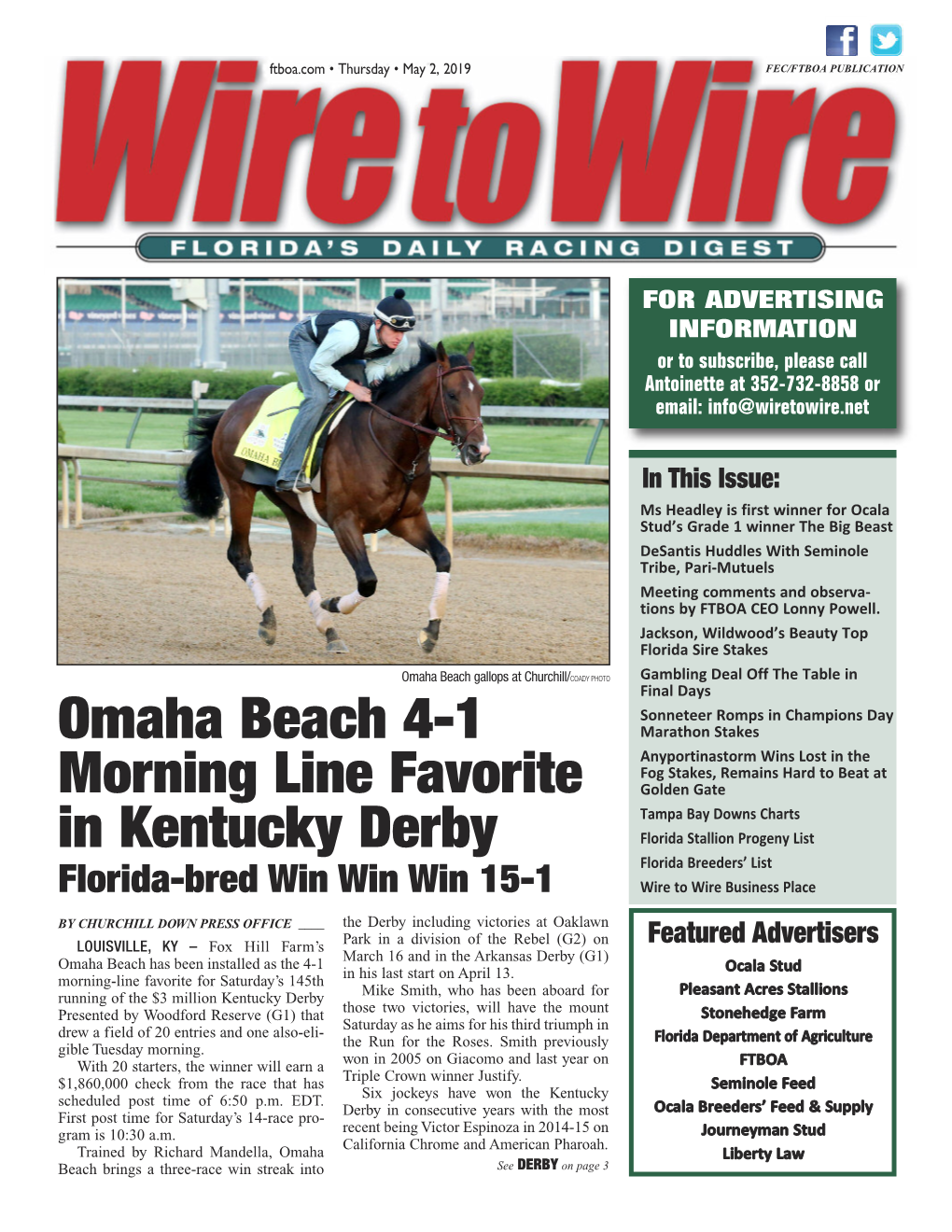 Omaha Beach 4-1 Morning Line Favorite in Kentucky Derby