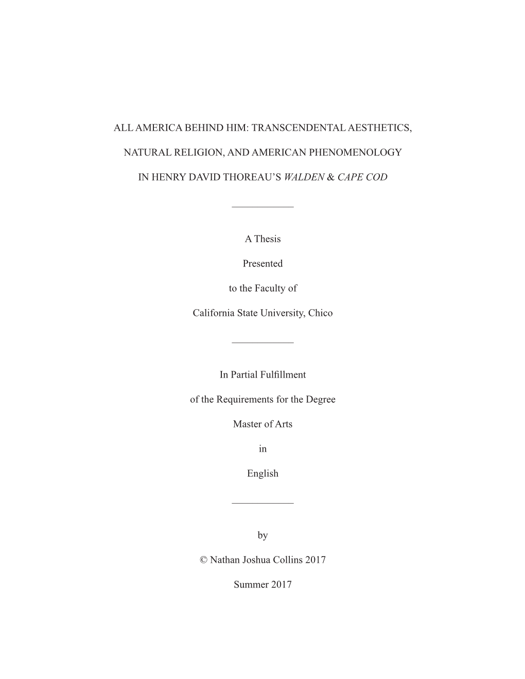 Transcendental Aesthetics, Natural Religion, and American Phenomenology in Henry David Thoreau's Walde