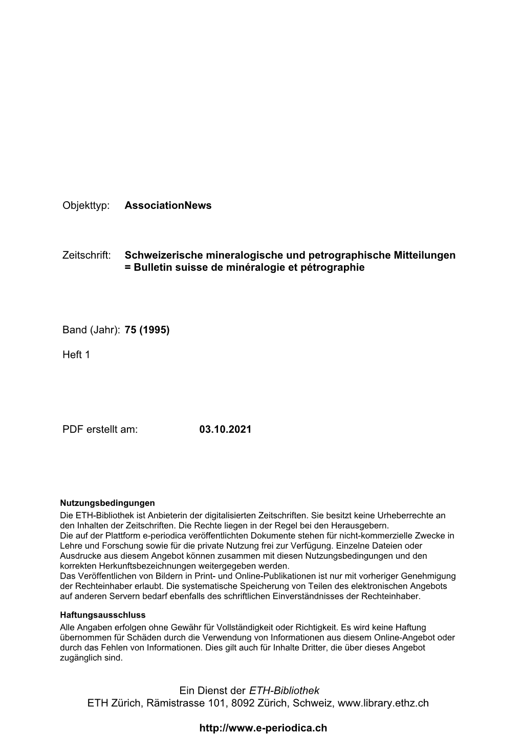 Schweizerische Mineralogische Und Petrographische Mitteilungen = Bulletin Suisse De Minéralogie Et Pétrographie