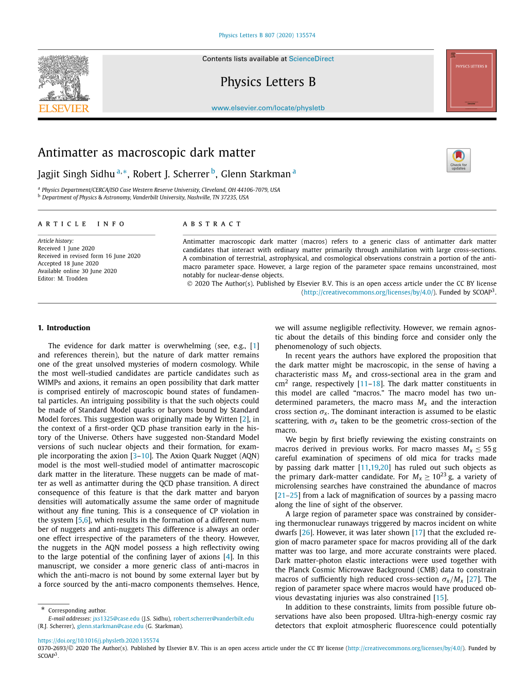 Antimatter As Macroscopic Dark Matter ∗ Jagjit Singh Sidhu A, , Robert J