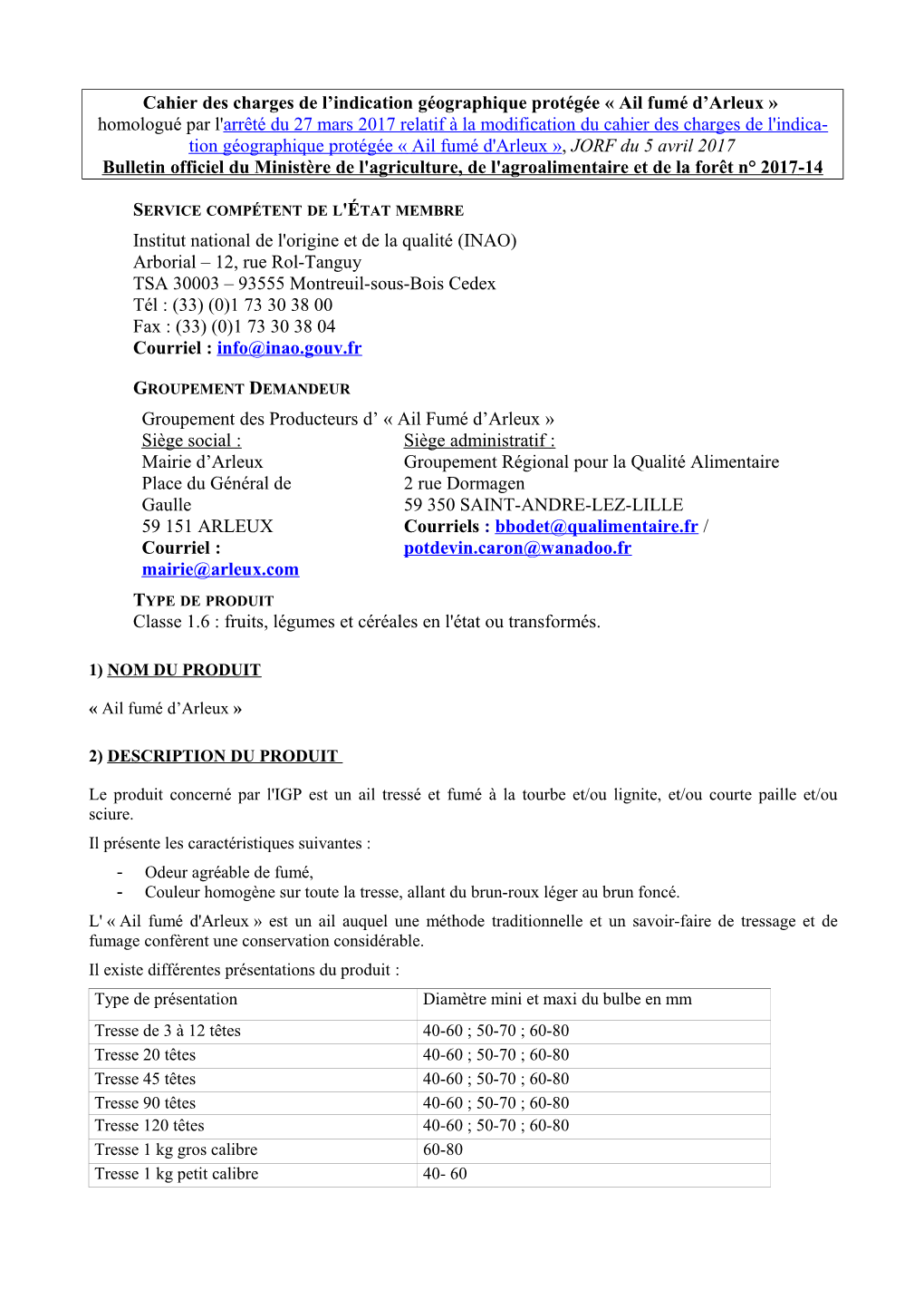 Cahier Des Charges De L'indication Geographique