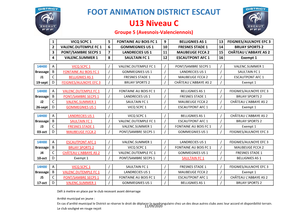 U13 Niveau C FOOT ANIMATION DISTRICT ESCAUT