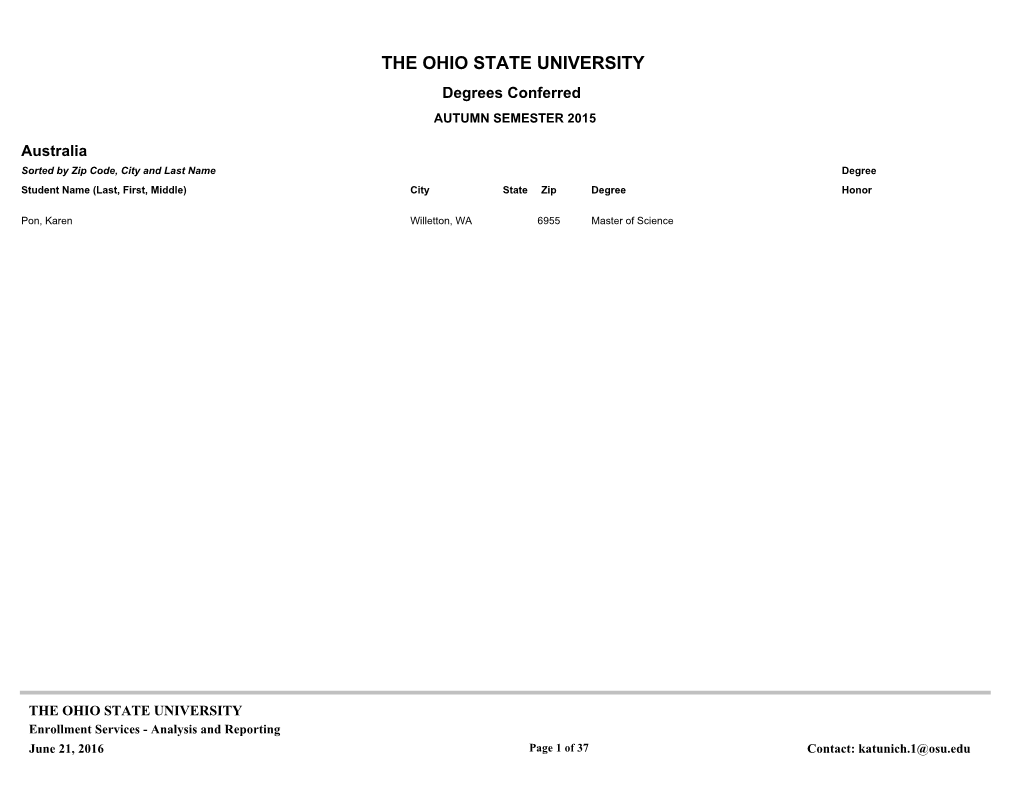 THE OHIO STATE UNIVERSITY Degrees Conferred AUTUMN SEMESTER 2015