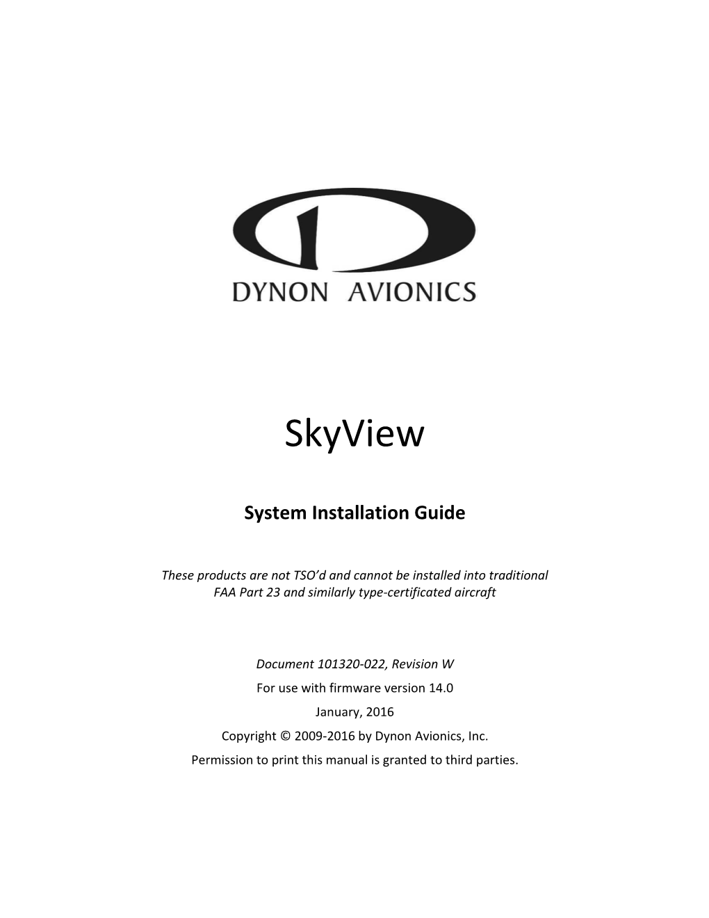 Skyview System Installation Guide Revision History