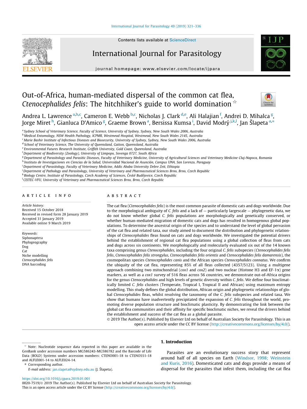 Out-Of-Africa, Human-Mediated Dispersal of the Common Cat Flea