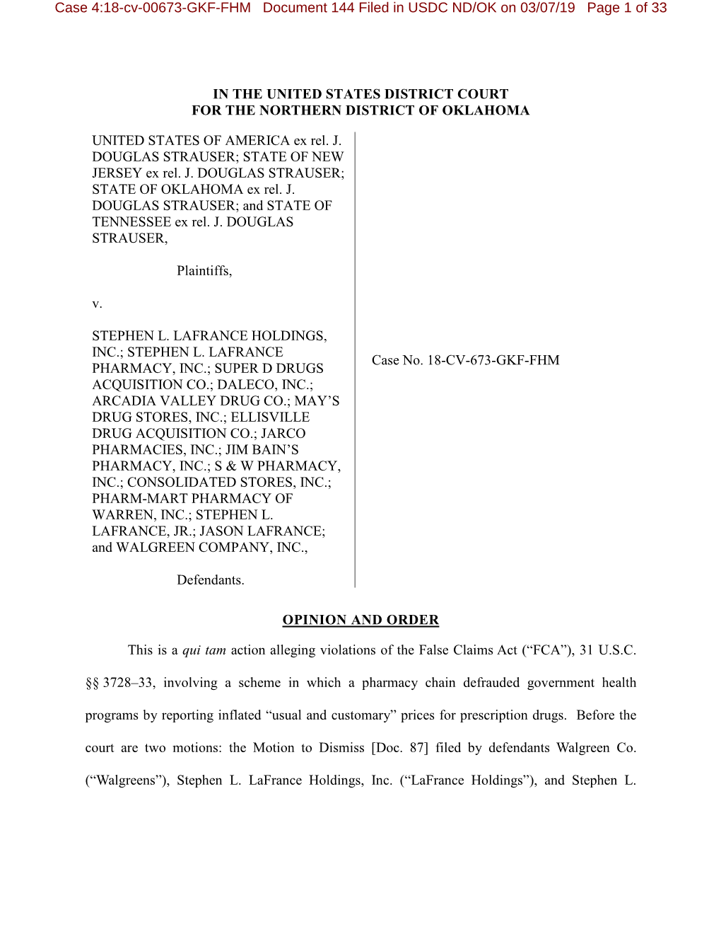 U.S. Ex Rel. Strauser V. Stephen L. Lafrance Holdings