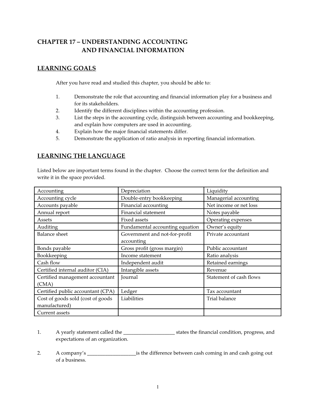 CHAPTER 18 – Understanding Financial Information And Accounting