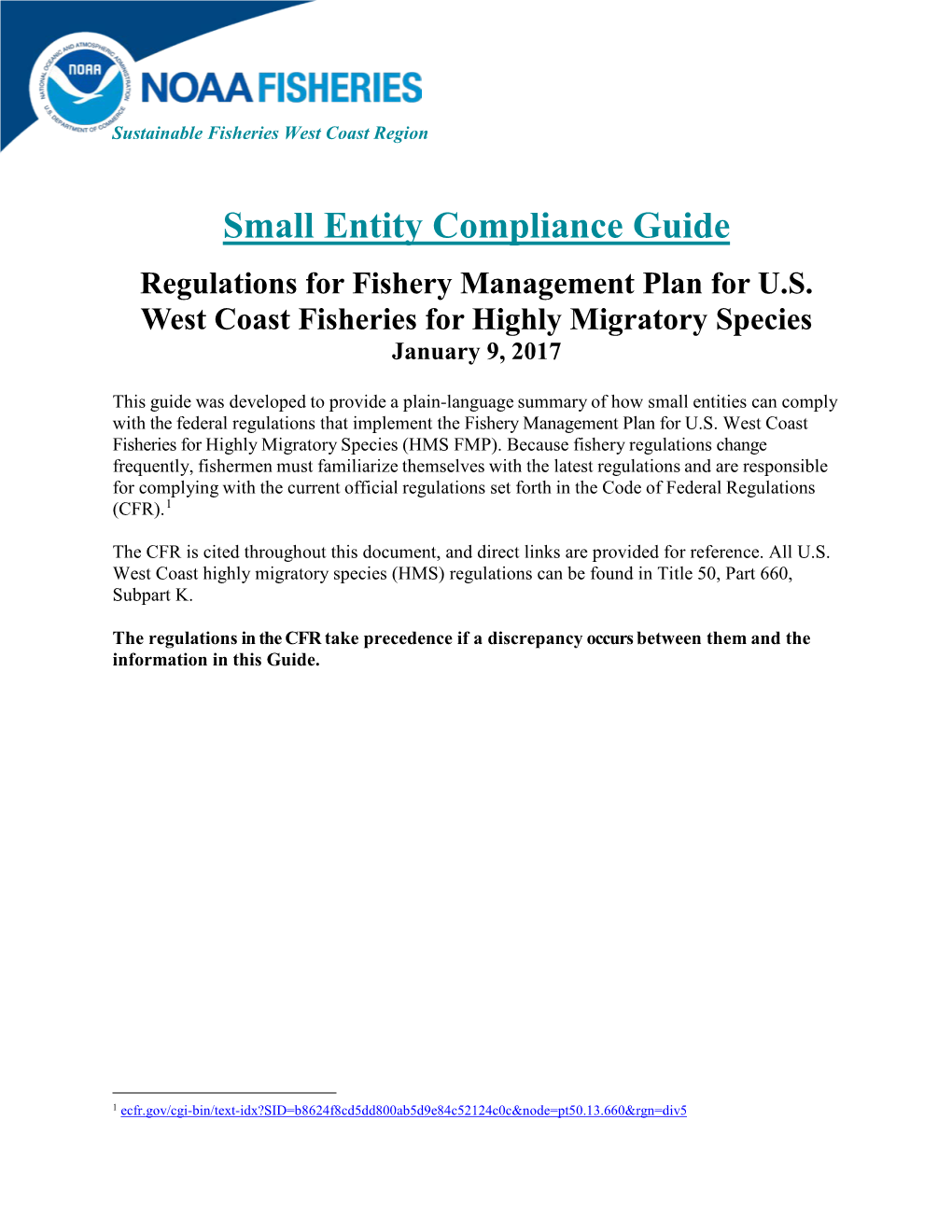Regulations for Fishery Management Plan for US West Coast Fisheries