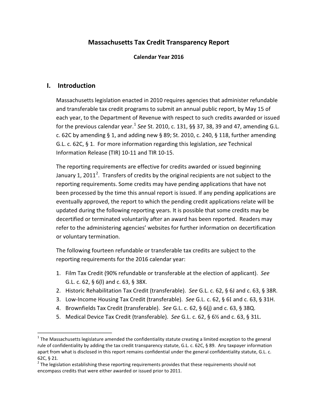 Massachusetts Tax Credit Transparency Report