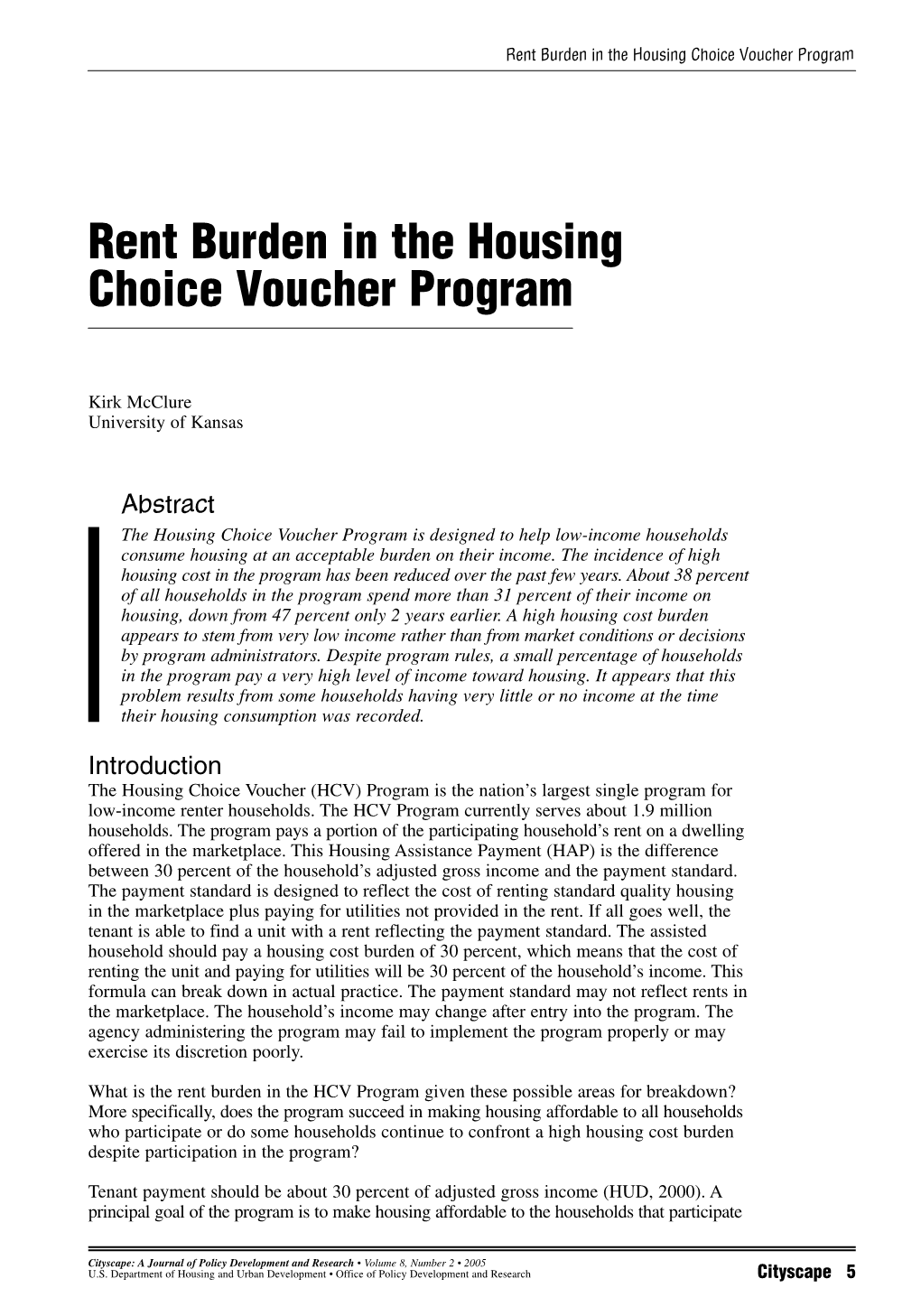 Rebt Burden in the Housing Choice Voucher Program